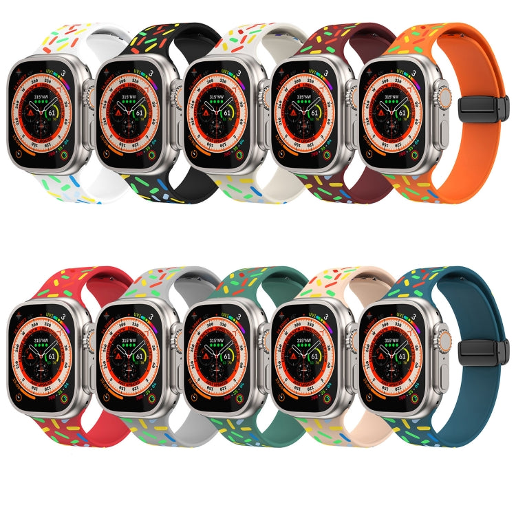 สายนาฬิกาซิลิโคนจุดสายรุ้งแม่เหล็กหัวเข็มขัดสีดำ สำหรับ Apple Watch 38mm