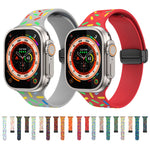 สายนาฬิกาซิลิโคนจุดสายรุ้งแม่เหล็กหัวเข็มขัดสีดำ สำหรับ Apple Watch 38mm
