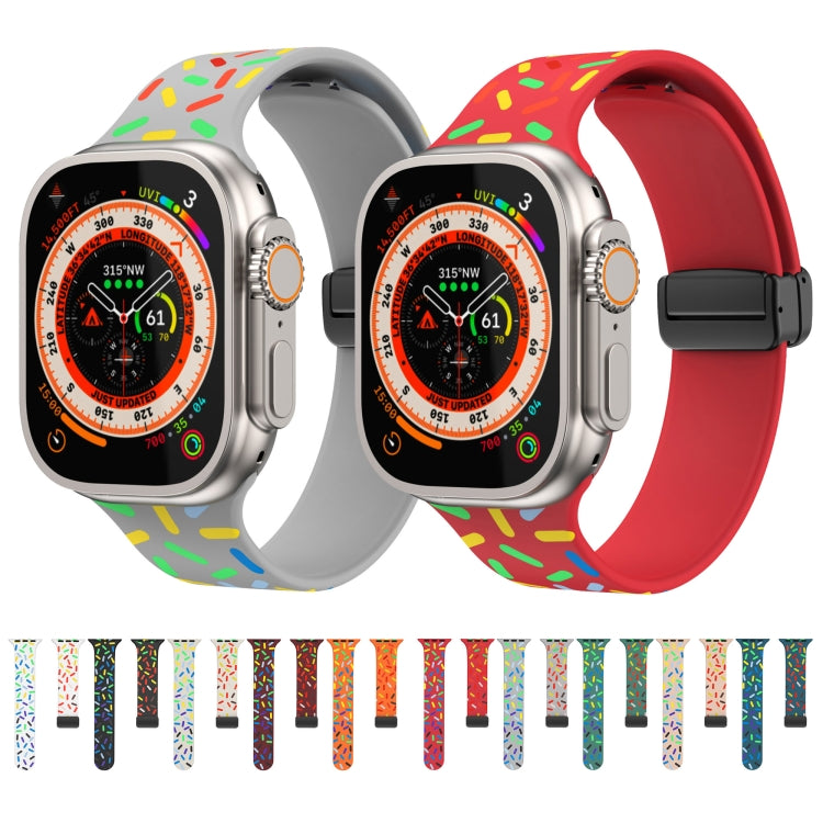 สายนาฬิกาซิลิโคนจุดสายรุ้งแม่เหล็กหัวเข็มขัดสีดำ สำหรับ Apple Watch 38mm
