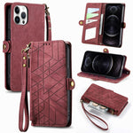 Geometric Zipper Wallet Side Buckle Leather Phone Case, For iPhone 14 Pro Max, For iPhone 7 / 8 / SE 2022, For iPhone 13 Pro Max, For iPhone 13 Pro, For iPhone 13, For iPhone 12 / 12 Pro, For iPhone 12 Pro Max, For iPhone 11 Pro Max