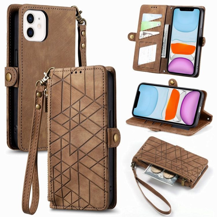 เคสโทรศัพท์หนังพร้อมซิปเรขาคณิตและหัวเข็มขัดข้าง สำหรับ iPhone 11, สำหรับ iPhone 11 Pro, สำหรับ iPhone X / XS, สำหรับ iPhone XR, สำหรับ iPhone XS Max, สำหรับ iPhone 7 Plus / 8 Plus, สำหรับ iPhone 6 Plus / 6s Plus, สำหรับ iPhone 6 / 6s