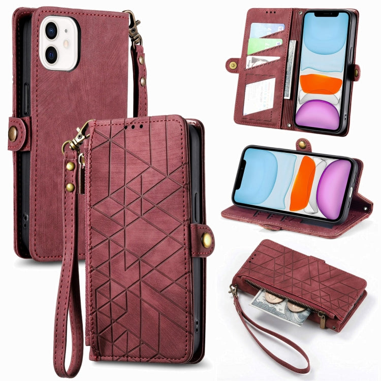 เคสโทรศัพท์หนังพร้อมซิปเรขาคณิตและหัวเข็มขัดข้าง สำหรับ iPhone 11, สำหรับ iPhone 11 Pro, สำหรับ iPhone X / XS, สำหรับ iPhone XR, สำหรับ iPhone XS Max, สำหรับ iPhone 7 Plus / 8 Plus, สำหรับ iPhone 6 Plus / 6s Plus, สำหรับ iPhone 6 / 6s