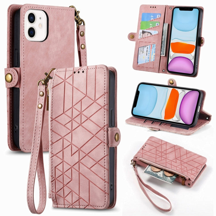 เคสโทรศัพท์หนังพร้อมซิปเรขาคณิตและหัวเข็มขัดข้าง สำหรับ iPhone 11, สำหรับ iPhone 11 Pro, สำหรับ iPhone X / XS, สำหรับ iPhone XR, สำหรับ iPhone XS Max, สำหรับ iPhone 7 Plus / 8 Plus, สำหรับ iPhone 6 Plus / 6s Plus, สำหรับ iPhone 6 / 6s