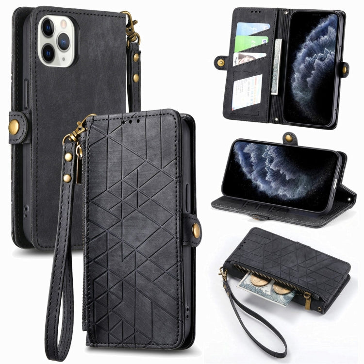 เคสโทรศัพท์หนังพร้อมซิปเรขาคณิตและหัวเข็มขัดข้าง สำหรับ iPhone 11, สำหรับ iPhone 11 Pro, สำหรับ iPhone X / XS, สำหรับ iPhone XR, สำหรับ iPhone XS Max, สำหรับ iPhone 7 Plus / 8 Plus, สำหรับ iPhone 6 Plus / 6s Plus, สำหรับ iPhone 6 / 6s