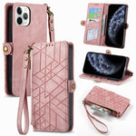 Geometric Zipper Wallet Side Buckle Leather Phone Case, For iPhone 14 Pro Max, For iPhone 7 / 8 / SE 2022, For iPhone 13 Pro Max, For iPhone 13 Pro, For iPhone 13, For iPhone 12 / 12 Pro, For iPhone 12 Pro Max, For iPhone 11 Pro Max