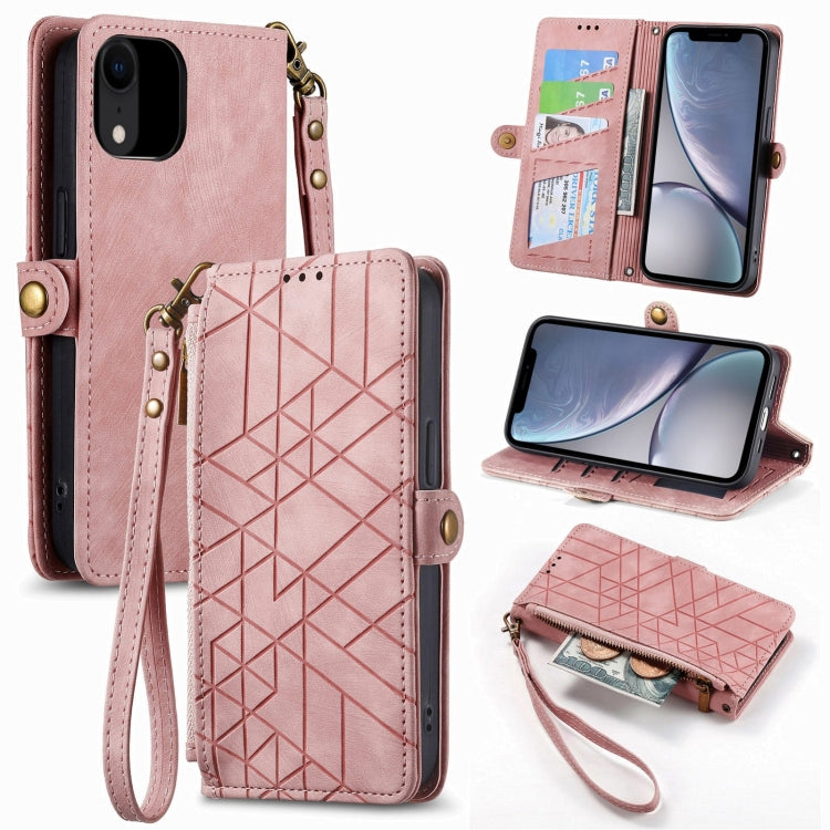 เคสโทรศัพท์หนังพร้อมซิปเรขาคณิตและหัวเข็มขัดข้าง สำหรับ iPhone 11, สำหรับ iPhone 11 Pro, สำหรับ iPhone X / XS, สำหรับ iPhone XR, สำหรับ iPhone XS Max, สำหรับ iPhone 7 Plus / 8 Plus, สำหรับ iPhone 6 Plus / 6s Plus, สำหรับ iPhone 6 / 6s