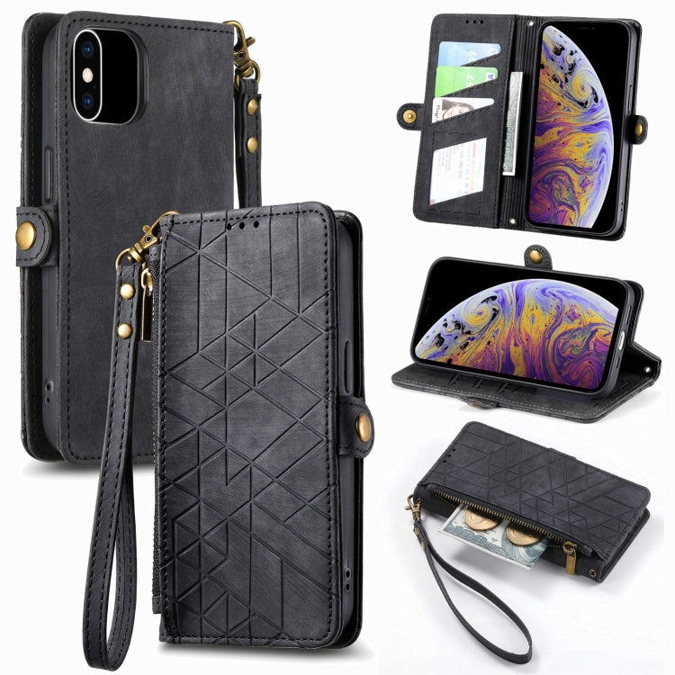 เคสโทรศัพท์หนังพร้อมซิปเรขาคณิตและหัวเข็มขัดข้าง สำหรับ iPhone 11, สำหรับ iPhone 11 Pro, สำหรับ iPhone X / XS, สำหรับ iPhone XR, สำหรับ iPhone XS Max, สำหรับ iPhone 7 Plus / 8 Plus, สำหรับ iPhone 6 Plus / 6s Plus, สำหรับ iPhone 6 / 6s