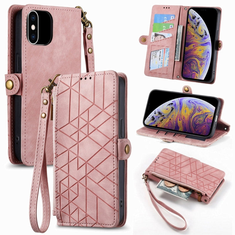 เคสโทรศัพท์หนังพร้อมซิปเรขาคณิตและหัวเข็มขัดข้าง สำหรับ iPhone 11, สำหรับ iPhone 11 Pro, สำหรับ iPhone X / XS, สำหรับ iPhone XR, สำหรับ iPhone XS Max, สำหรับ iPhone 7 Plus / 8 Plus, สำหรับ iPhone 6 Plus / 6s Plus, สำหรับ iPhone 6 / 6s