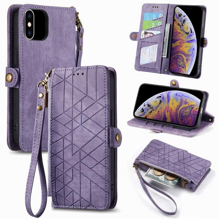 เคสโทรศัพท์หนังพร้อมซิปเรขาคณิตและหัวเข็มขัดข้าง สำหรับ iPhone 11, สำหรับ iPhone 11 Pro, สำหรับ iPhone X / XS, สำหรับ iPhone XR, สำหรับ iPhone XS Max, สำหรับ iPhone 7 Plus / 8 Plus, สำหรับ iPhone 6 Plus / 6s Plus, สำหรับ iPhone 6 / 6s