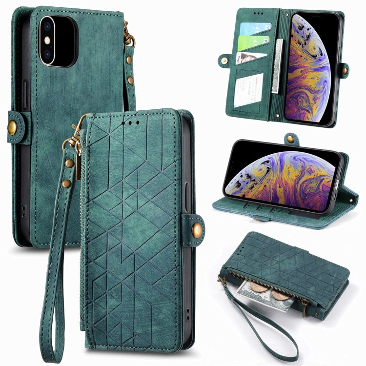 เคสโทรศัพท์หนังพร้อมซิปเรขาคณิตและหัวเข็มขัดข้าง สำหรับ iPhone 11, สำหรับ iPhone 11 Pro, สำหรับ iPhone X / XS, สำหรับ iPhone XR, สำหรับ iPhone XS Max, สำหรับ iPhone 7 Plus / 8 Plus, สำหรับ iPhone 6 Plus / 6s Plus, สำหรับ iPhone 6 / 6s