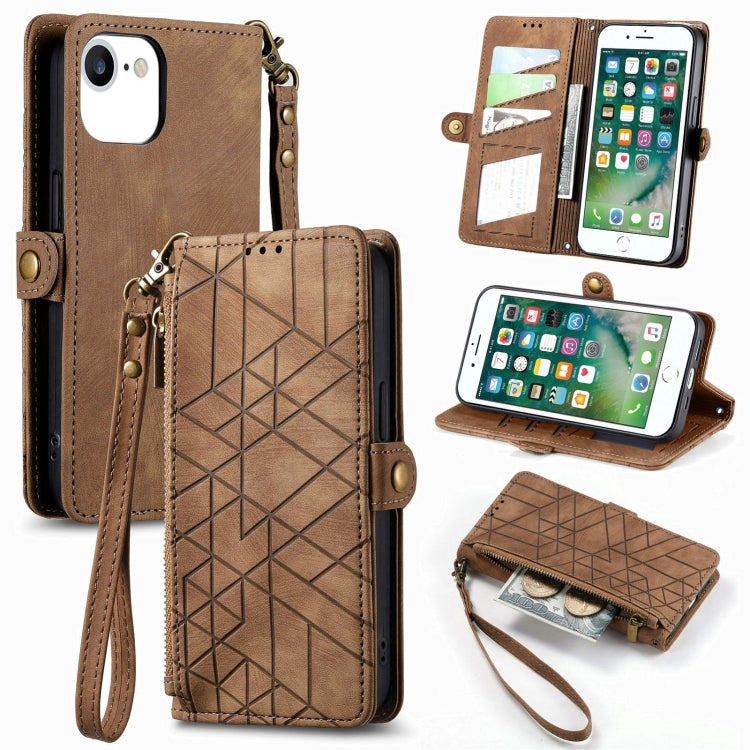 เคสโทรศัพท์หนังพร้อมซิปเรขาคณิตและหัวเข็มขัดข้าง สำหรับ iPhone 11, สำหรับ iPhone 11 Pro, สำหรับ iPhone X / XS, สำหรับ iPhone XR, สำหรับ iPhone XS Max, สำหรับ iPhone 7 Plus / 8 Plus, สำหรับ iPhone 6 Plus / 6s Plus, สำหรับ iPhone 6 / 6s