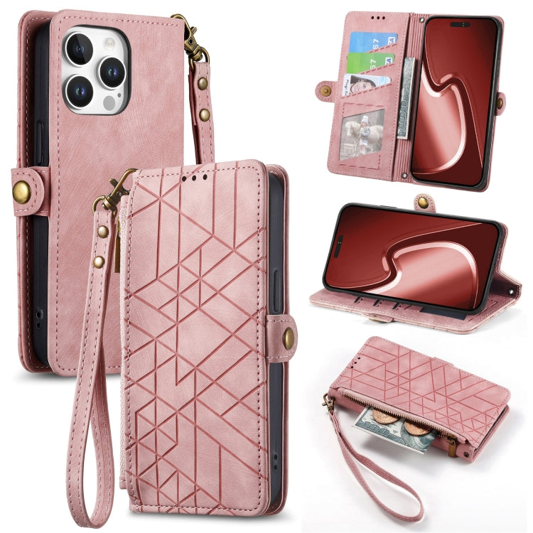 เคสโทรศัพท์หนังกระเป๋าใส่ซิปด้านข้างลายเรขาคณิตพร้อมหัวเข็มขัด สำหรับ iPhone 17e / 16e, สำหรับ iPhone 17 Pro Max, สำหรับ iPhone 17 Pro, สำหรับ iPhone 17, สำหรับ iPhone Air, สำหรับ iPhone 16 Pro Max, สำหรับ iPhone 16 Pro, สำหรับ iPhone 16 Plus