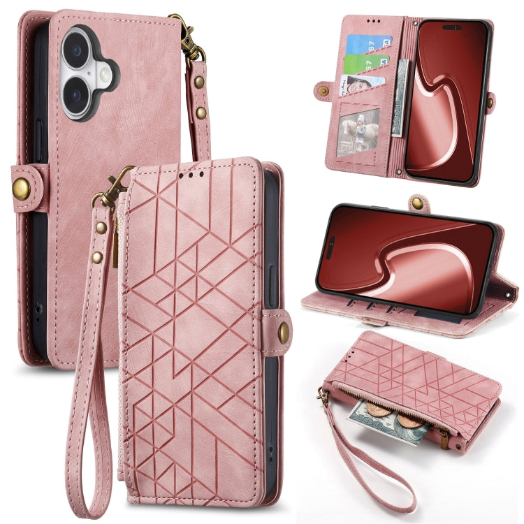 เคสโทรศัพท์หนังกระเป๋าใส่ซิปด้านข้างลายเรขาคณิตพร้อมหัวเข็มขัด สำหรับ iPhone 17e / 16e, สำหรับ iPhone 17 Pro Max, สำหรับ iPhone 17 Pro, สำหรับ iPhone 17, สำหรับ iPhone Air, สำหรับ iPhone 16 Pro Max, สำหรับ iPhone 16 Pro, สำหรับ iPhone 16 Plus
