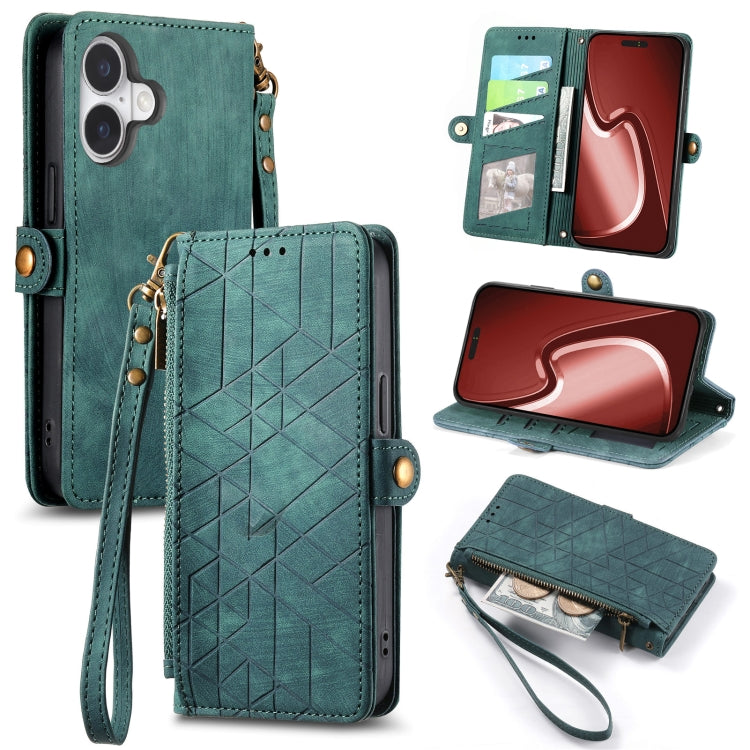 เคสโทรศัพท์หนังกระเป๋าใส่ซิปด้านข้างลายเรขาคณิตพร้อมหัวเข็มขัด สำหรับ iPhone 17e / 16e, สำหรับ iPhone 17 Pro Max, สำหรับ iPhone 17 Pro, สำหรับ iPhone 17, สำหรับ iPhone Air, สำหรับ iPhone 16 Pro Max, สำหรับ iPhone 16 Pro, สำหรับ iPhone 16 Plus