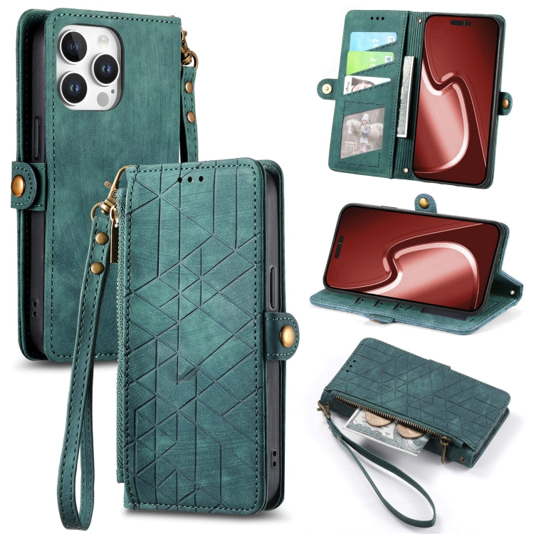 เคสโทรศัพท์หนังกระเป๋าใส่ซิปด้านข้างลายเรขาคณิตพร้อมหัวเข็มขัด สำหรับ iPhone 17e / 16e, สำหรับ iPhone 17 Pro Max, สำหรับ iPhone 17 Pro, สำหรับ iPhone 17, สำหรับ iPhone Air, สำหรับ iPhone 16 Pro Max, สำหรับ iPhone 16 Pro, สำหรับ iPhone 16 Plus