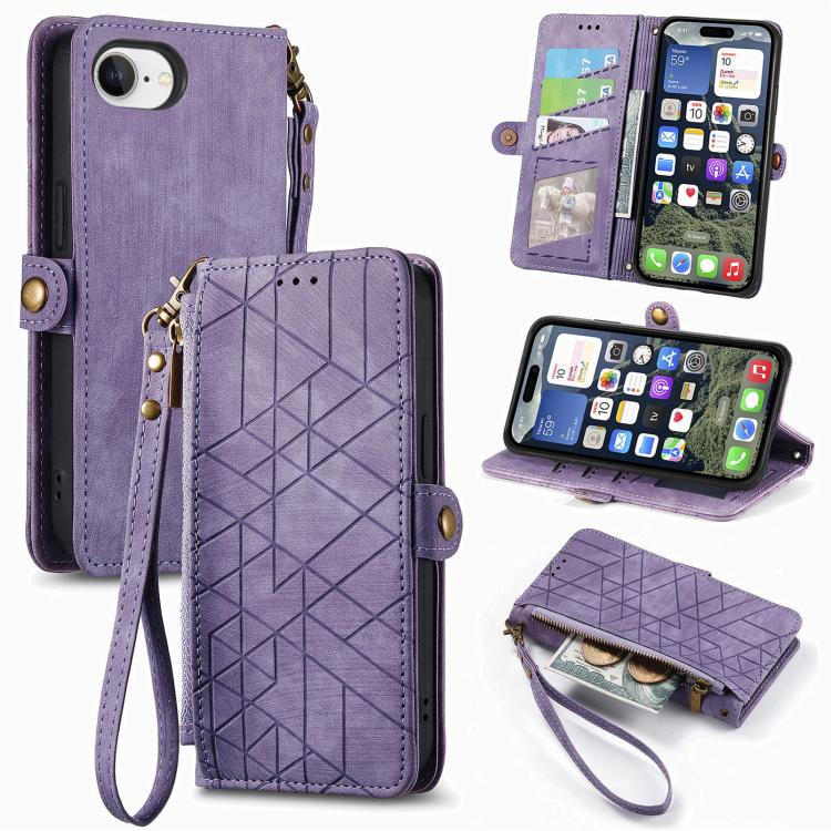 เคสโทรศัพท์หนังกระเป๋าใส่ซิปด้านข้างลายเรขาคณิตพร้อมหัวเข็มขัด สำหรับ iPhone 17e / 16e, สำหรับ iPhone 17 Pro Max, สำหรับ iPhone 17 Pro, สำหรับ iPhone 17, สำหรับ iPhone Air, สำหรับ iPhone 16 Pro Max, สำหรับ iPhone 16 Pro, สำหรับ iPhone 16 Plus