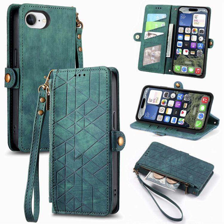 เคสโทรศัพท์หนังกระเป๋าใส่ซิปด้านข้างลายเรขาคณิตพร้อมหัวเข็มขัด สำหรับ iPhone 17e / 16e, สำหรับ iPhone 17 Pro Max, สำหรับ iPhone 17 Pro, สำหรับ iPhone 17, สำหรับ iPhone Air, สำหรับ iPhone 16 Pro Max, สำหรับ iPhone 16 Pro, สำหรับ iPhone 16 Plus