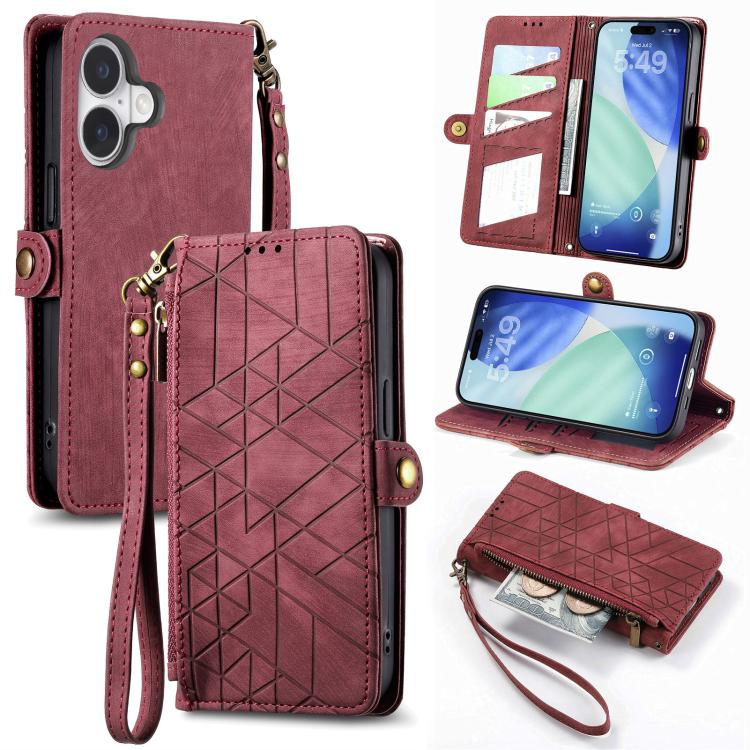 เคสโทรศัพท์หนังกระเป๋าใส่ซิปด้านข้างลายเรขาคณิตพร้อมหัวเข็มขัด สำหรับ iPhone 17e / 16e, สำหรับ iPhone 17 Pro Max, สำหรับ iPhone 17 Pro, สำหรับ iPhone 17, สำหรับ iPhone Air, สำหรับ iPhone 16 Pro Max, สำหรับ iPhone 16 Pro, สำหรับ iPhone 16 Plus