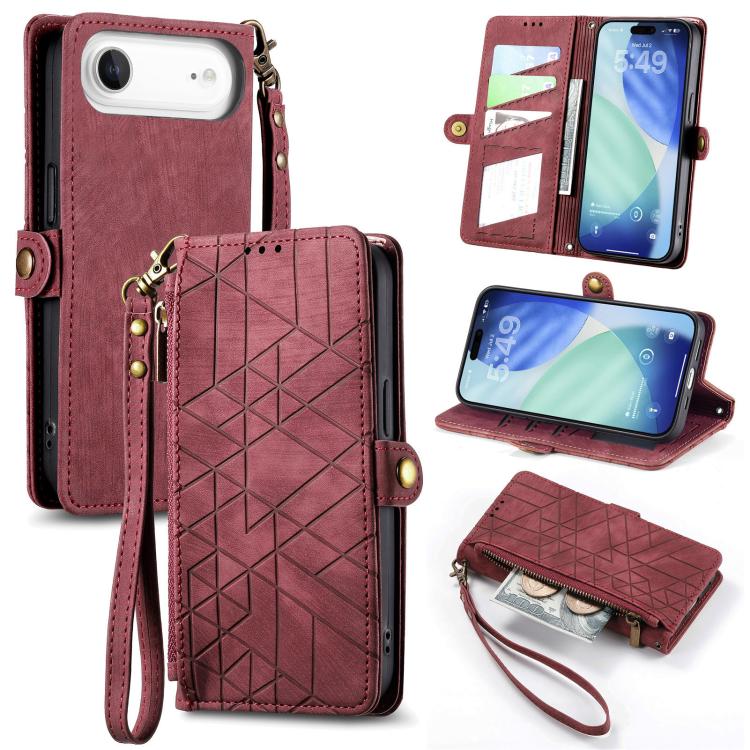 เคสโทรศัพท์หนังกระเป๋าใส่ซิปด้านข้างลายเรขาคณิตพร้อมหัวเข็มขัด สำหรับ iPhone 17e / 16e, สำหรับ iPhone 17 Pro Max, สำหรับ iPhone 17 Pro, สำหรับ iPhone 17, สำหรับ iPhone Air, สำหรับ iPhone 16 Pro Max, สำหรับ iPhone 16 Pro, สำหรับ iPhone 16 Plus