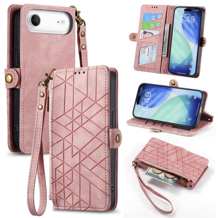 เคสโทรศัพท์หนังกระเป๋าใส่ซิปด้านข้างลายเรขาคณิตพร้อมหัวเข็มขัด สำหรับ iPhone 17e / 16e, สำหรับ iPhone 17 Pro Max, สำหรับ iPhone 17 Pro, สำหรับ iPhone 17, สำหรับ iPhone Air, สำหรับ iPhone 16 Pro Max, สำหรับ iPhone 16 Pro, สำหรับ iPhone 16 Plus