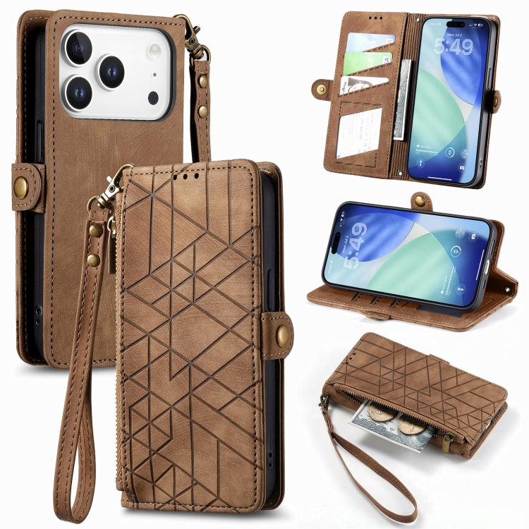 เคสโทรศัพท์หนังกระเป๋าใส่ซิปด้านข้างลายเรขาคณิตพร้อมหัวเข็มขัด สำหรับ iPhone 17e / 16e, สำหรับ iPhone 17 Pro Max, สำหรับ iPhone 17 Pro, สำหรับ iPhone 17, สำหรับ iPhone Air, สำหรับ iPhone 16 Pro Max, สำหรับ iPhone 16 Pro, สำหรับ iPhone 16 Plus