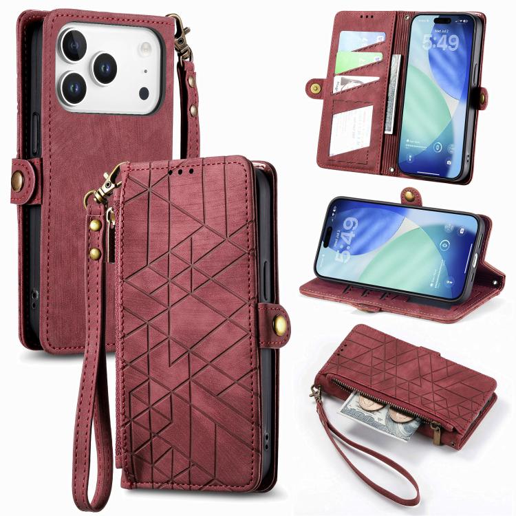 เคสโทรศัพท์หนังกระเป๋าใส่ซิปด้านข้างลายเรขาคณิตพร้อมหัวเข็มขัด สำหรับ iPhone 17e / 16e, สำหรับ iPhone 17 Pro Max, สำหรับ iPhone 17 Pro, สำหรับ iPhone 17, สำหรับ iPhone Air, สำหรับ iPhone 16 Pro Max, สำหรับ iPhone 16 Pro, สำหรับ iPhone 16 Plus