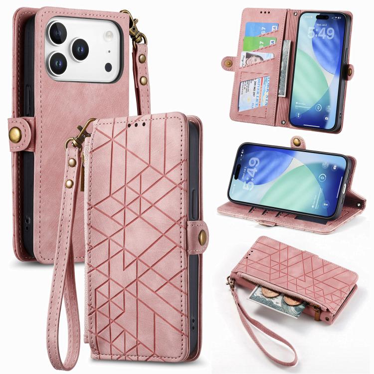 เคสโทรศัพท์หนังกระเป๋าใส่ซิปด้านข้างลายเรขาคณิตพร้อมหัวเข็มขัด สำหรับ iPhone 17e / 16e, สำหรับ iPhone 17 Pro Max, สำหรับ iPhone 17 Pro, สำหรับ iPhone 17, สำหรับ iPhone Air, สำหรับ iPhone 16 Pro Max, สำหรับ iPhone 16 Pro, สำหรับ iPhone 16 Plus