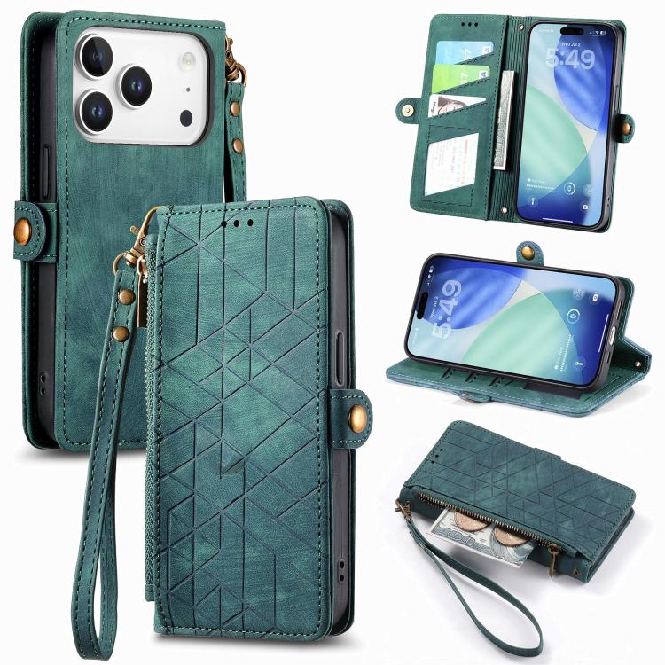 เคสโทรศัพท์หนังกระเป๋าใส่ซิปด้านข้างลายเรขาคณิตพร้อมหัวเข็มขัด สำหรับ iPhone 17e / 16e, สำหรับ iPhone 17 Pro Max, สำหรับ iPhone 17 Pro, สำหรับ iPhone 17, สำหรับ iPhone Air, สำหรับ iPhone 16 Pro Max, สำหรับ iPhone 16 Pro, สำหรับ iPhone 16 Plus