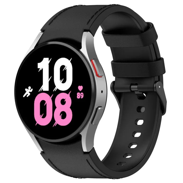 สายข้อมือหนังซิลิโคนสีดำพร้อมหัวเข็มขัด สำหรับ Samsung Galaxy Watch 6 Classic, Samsung Galaxy Watch 6