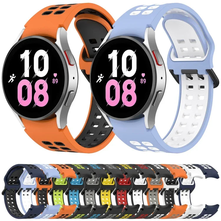 สายรัดนาฬิกาซิลิโคนระบายอากาศสองสี สำหรับ Samsung Galaxy Watch 4 Classic 42mm