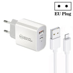 PD30W USB-C / Type-C + QC3.0 USB พอร์ตคู่ ที่ชาร์จพร้อมสายข้อมูล USB 1 เมตร เป็น 8 พิน, ปลั๊ก EU, ปลั๊ก US, ปลั๊ก AU