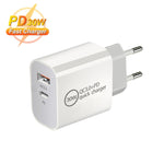 PD30W USB-C / Type-C + QC3.0 USB พอร์ตคู่ ที่ชาร์จพร้อมสายข้อมูล USB 1 เมตร เป็น 8 พิน, ปลั๊ก EU, ปลั๊ก US, ปลั๊ก AU