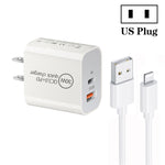 PD30W USB-C / Type-C + QC3.0 USB พอร์ตคู่ ที่ชาร์จพร้อมสายข้อมูล USB 1 เมตร เป็น 8 พิน, ปลั๊ก EU, ปลั๊ก US, ปลั๊ก AU