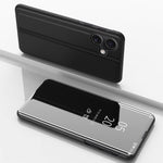 เคสโทรศัพท์หนังแบบพลิกพร้อมกระจกเคลือบเงาแนวนอนและที่ยึด สำหรับ iPhone 16 Pro, สำหรับ iPhone 16 Plus, สำหรับ iPhone 16, สำหรับ iPhone 15 Pro Max, สำหรับ iPhone 15 Pro, สำหรับ iPhone 15 Plus