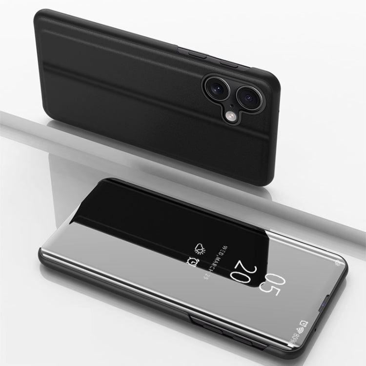 เคสโทรศัพท์หนังแบบพลิกพร้อมกระจกเคลือบเงาแนวนอนและที่ยึด สำหรับ iPhone 16 Pro, สำหรับ iPhone 16 Plus, สำหรับ iPhone 16, สำหรับ iPhone 15 Pro Max, สำหรับ iPhone 15 Pro, สำหรับ iPhone 15 Plus