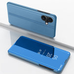 เคสโทรศัพท์หนังแบบพลิกพร้อมกระจกเคลือบเงาแนวนอนและที่ยึด สำหรับ iPhone 16 Pro, สำหรับ iPhone 16 Plus, สำหรับ iPhone 16, สำหรับ iPhone 15 Pro Max, สำหรับ iPhone 15 Pro, สำหรับ iPhone 15 Plus