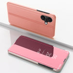 เคสโทรศัพท์หนังแบบพลิกพร้อมกระจกเคลือบเงาแนวนอนและที่ยึด สำหรับ iPhone 16 Pro, สำหรับ iPhone 16 Plus, สำหรับ iPhone 16, สำหรับ iPhone 15 Pro Max, สำหรับ iPhone 15 Pro, สำหรับ iPhone 15 Plus