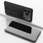 เคสโทรศัพท์หนังพับแนวนอนกระจกชุบพร้อมที่วาง สำหรับ iPhone 17e / 16e, สำหรับ iPhone 17 Pro Max, สำหรับ iPhone 17 Pro, สำหรับ iPhone 17, สำหรับ iPhone Air, สำหรับ iPhone 16 Pro Max