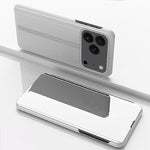 เคสโทรศัพท์หนังพับแนวนอนกระจกชุบพร้อมที่วาง สำหรับ iPhone 17e / 16e, สำหรับ iPhone 17 Pro Max, สำหรับ iPhone 17 Pro, สำหรับ iPhone 17, สำหรับ iPhone Air, สำหรับ iPhone 16 Pro Max