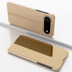 เคสโทรศัพท์หนังพับแนวนอนกระจกชุบพร้อมที่วาง สำหรับ iPhone 17e / 16e, สำหรับ iPhone 17 Pro Max, สำหรับ iPhone 17 Pro, สำหรับ iPhone 17, สำหรับ iPhone Air, สำหรับ iPhone 16 Pro Max