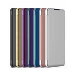 เคสโทรศัพท์หนังแบบพลิกพร้อมกระจกเคลือบเงาแนวนอนและที่ยึด สำหรับ iPhone 16 Pro, สำหรับ iPhone 16 Plus, สำหรับ iPhone 16, สำหรับ iPhone 15 Pro Max, สำหรับ iPhone 15 Pro, สำหรับ iPhone 15 Plus
