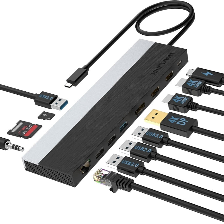 Wavlink UMD08 อะแดปเตอร์ HUB Type-C 12 in 1 พร้อม DisplayPort สำหรับจอแสดงผลสามจอ รุ่น UMD08