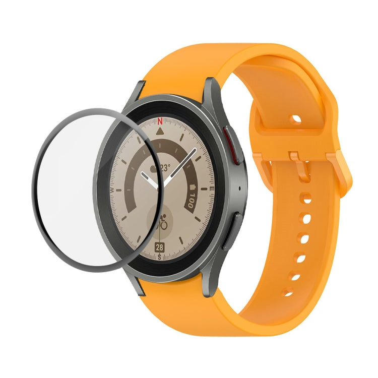 JUNSUNMAY Silicone Adjustable Strap + Full Coverage PMMA Screen Protector Kit, For Samsung Galaxy Watch6 Classic 43mm, For Samsung Galaxy Watch5 44mm, For Samsung Galaxy Watch5 Pro 45mm