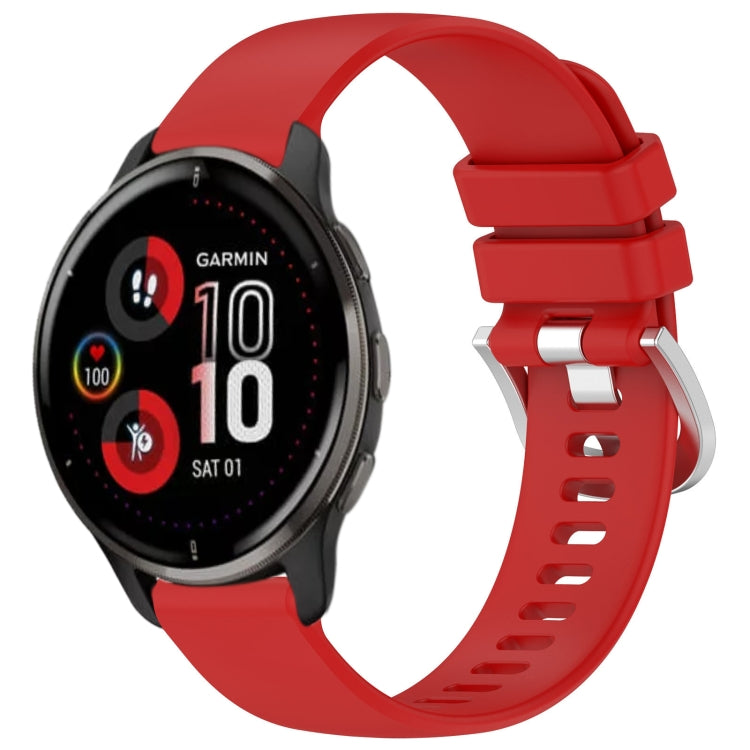 Liquid Glossy Silver Buckle Silicone Watch Band, For Garmin Vivomove Sport, For Garmin Venu 2 Plus, For Garmin Vivoactive3 / 3 Music, For Garmin Forerunner 158 / 55