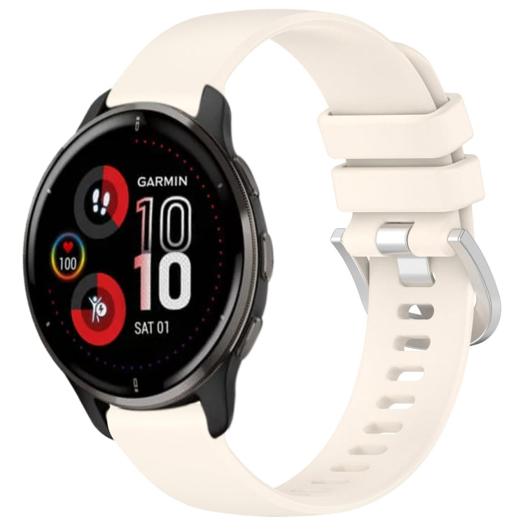 Liquid Glossy Silver Buckle Silicone Watch Band, For Garmin Vivomove Sport, For Garmin Venu 2 Plus, For Garmin Vivoactive3 / 3 Music, For Garmin Forerunner 158 / 55