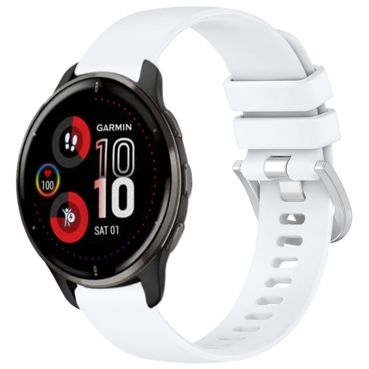 Liquid Glossy Silver Buckle Silicone Watch Band, For Garmin Vivomove Sport, For Garmin Venu 2 Plus, For Garmin Vivoactive3 / 3 Music, For Garmin Forerunner 158 / 55