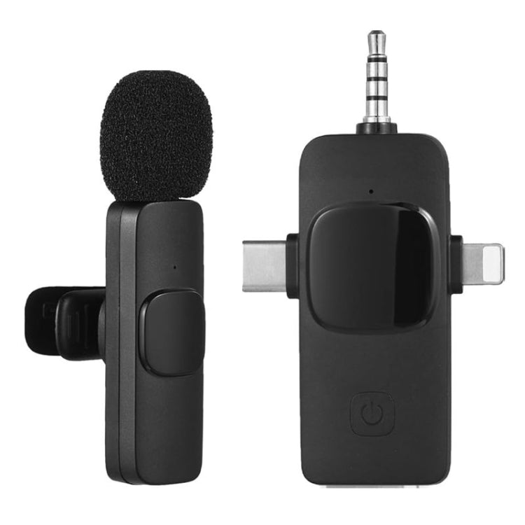 ไมโครโฟนไร้สายแบบหนีบปกสำหรับ iPhone / Android, 2 in 1, 3 in 1