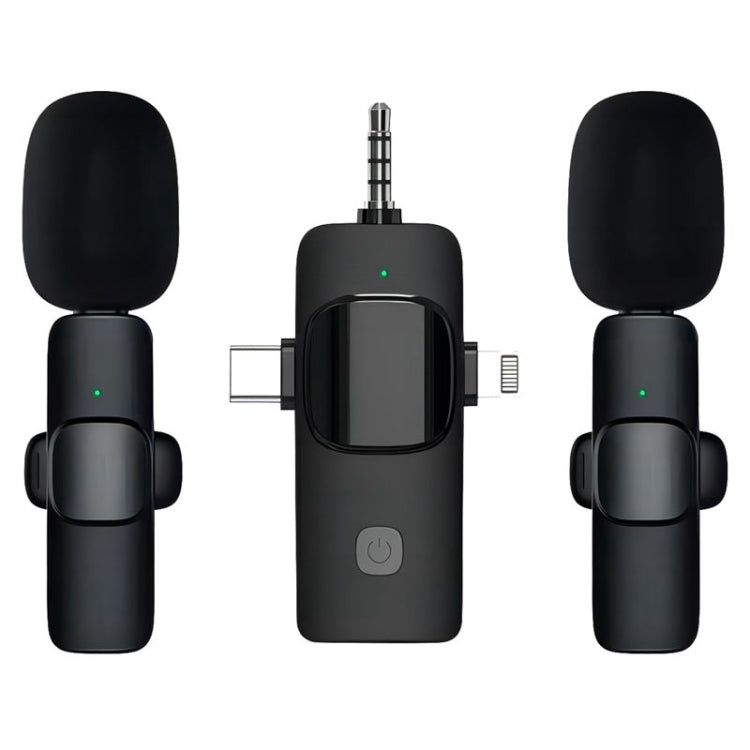 ไมโครโฟนไร้สายแบบหนีบปกสำหรับ iPhone / Android, 2 in 1, 3 in 1