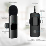 ไมโครโฟนไร้สายแบบหนีบปกสำหรับ iPhone / Android, 2 in 1, 3 in 1