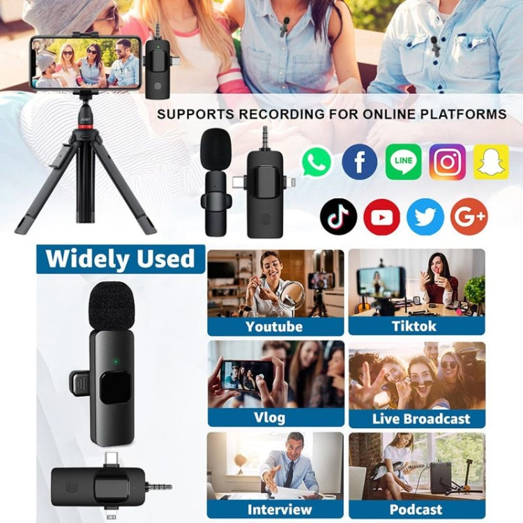 ไมโครโฟนไร้สายแบบหนีบปกสำหรับ iPhone / Android, 2 in 1, 3 in 1